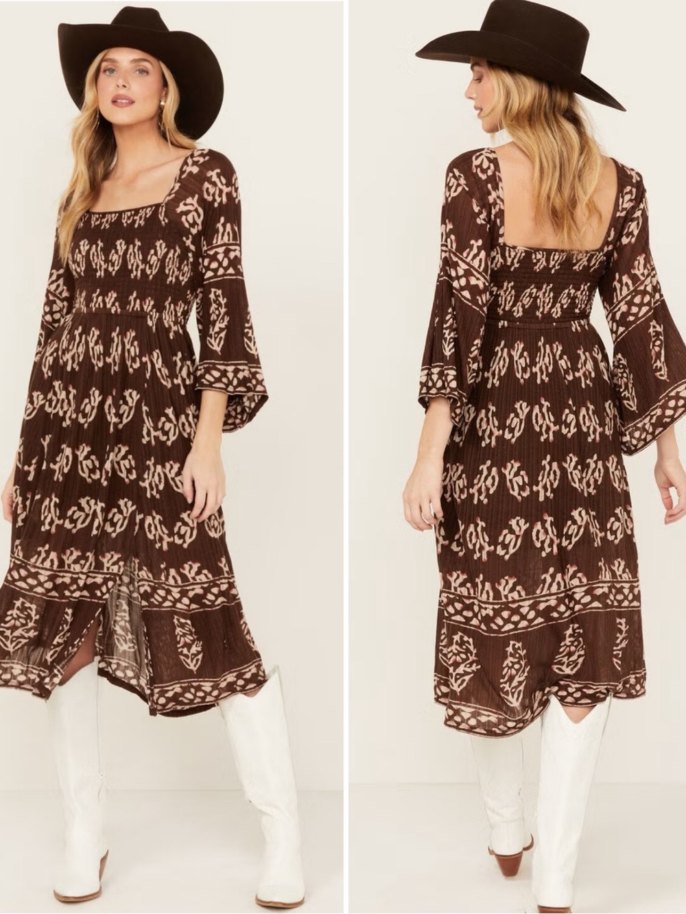 BOGO! NWT Shyanne Printed Jersey Smocked Midi Dress Brown Size Large